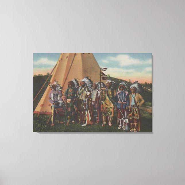 Northwest Indians - Row of Indian Chiefs in War Canvas Print (Front)