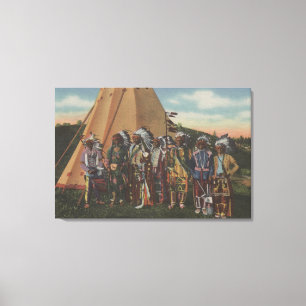 Northwest Indians - Row of Indian Chiefs in War Canvas Print