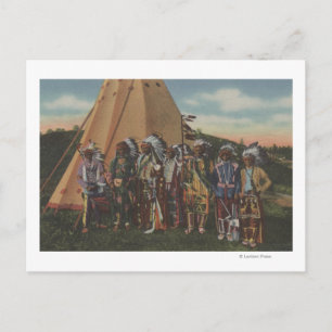 Northwest Indians - Row of Indian Chiefs in War Postcard