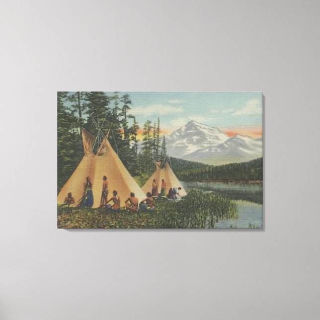 Northwest Indians - Two Teepees Near Mountain Canvas Print (Front)