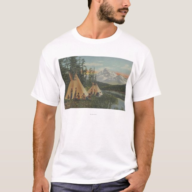 Northwest Indians - Two Teepees Near Mountain T-Shirt (Front)