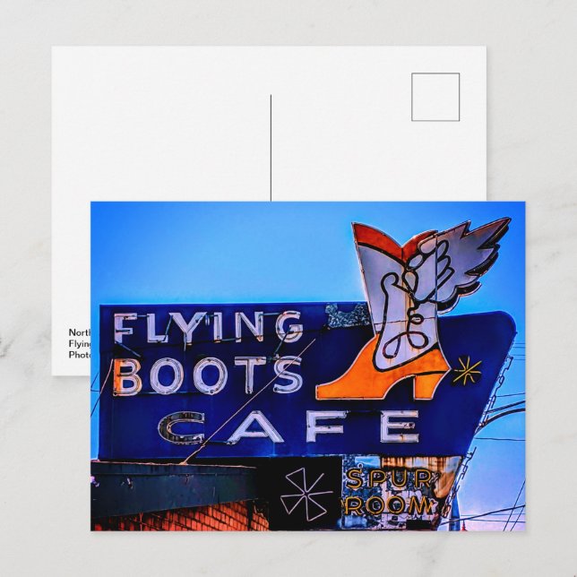 Northwest Neon: The Flying Boots Cafe, Tacoma, WA Postcard (Front/Back)