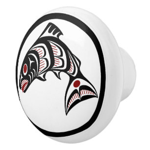 Northwest Pacific coast Haida art Salmon Ceramic Knob