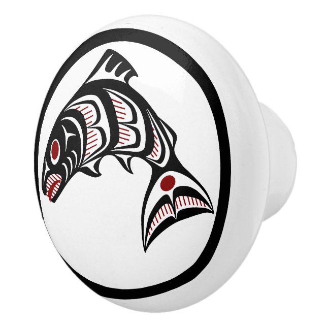 Northwest Pacific coast Haida art Salmon Ceramic Knob (Right)