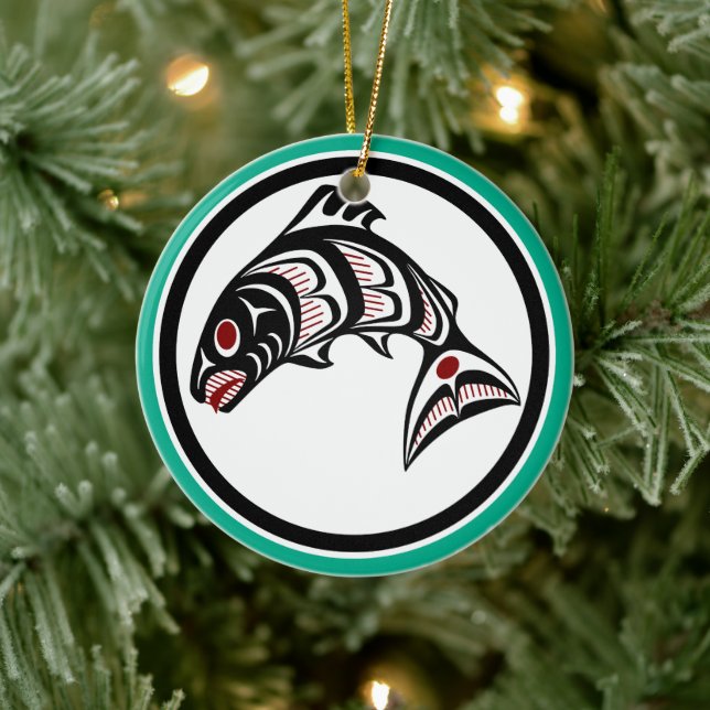 Northwest Pacific coast Haida art Salmon Ceramic Tree Decoration (Tree)