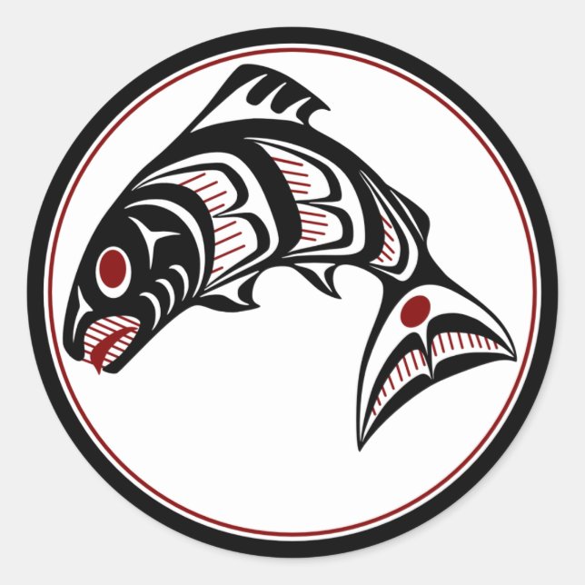Northwest Pacific coast Haida art Salmon Classic Round Sticker (Front)