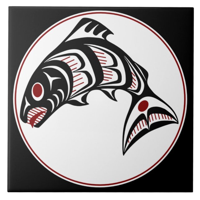 Northwest Pacific coast Haida art Salmon Tile (Front)