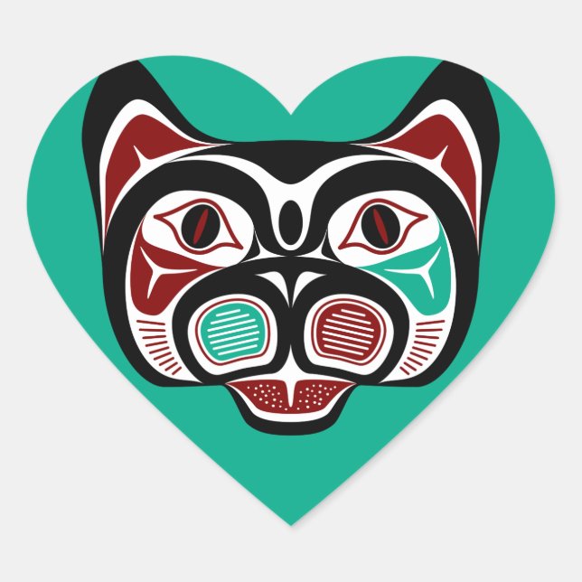 Northwest Pacific coast Haida Kitty Heart Sticker (Front)