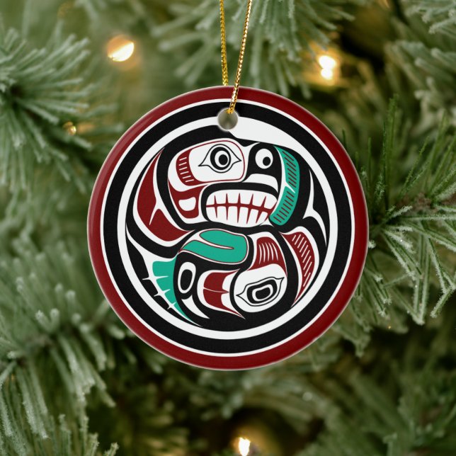 Northwest Pacific coast Otter chasing Salmon Ceramic Tree Decoration (Tree)