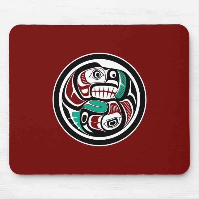 Northwest Pacific coast Otter chasing Salmon Mouse Mat (Front)