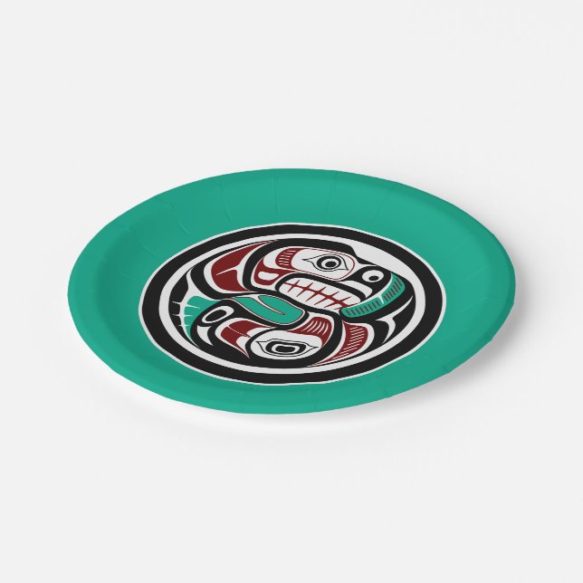 Northwest Pacific coast Otter chasing Salmon Paper Plate (Angled)