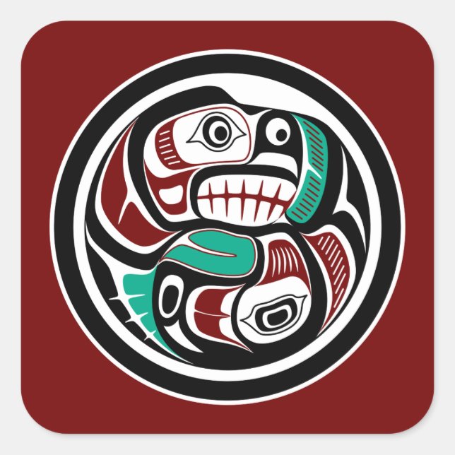 Northwest Pacific coast Otter chasing Salmon Square Sticker (Front)