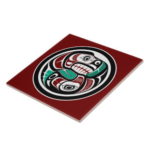 Northwest Pacific coast Otter chasing Salmon Tile