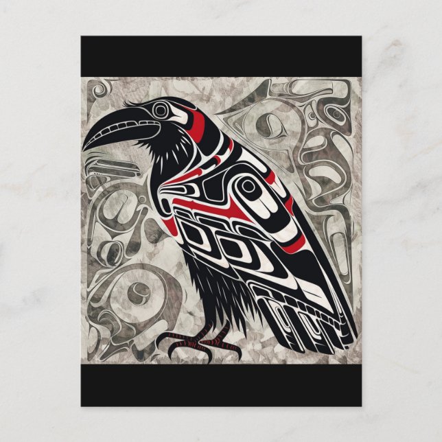 Northwestern art style raven postcard (Front)