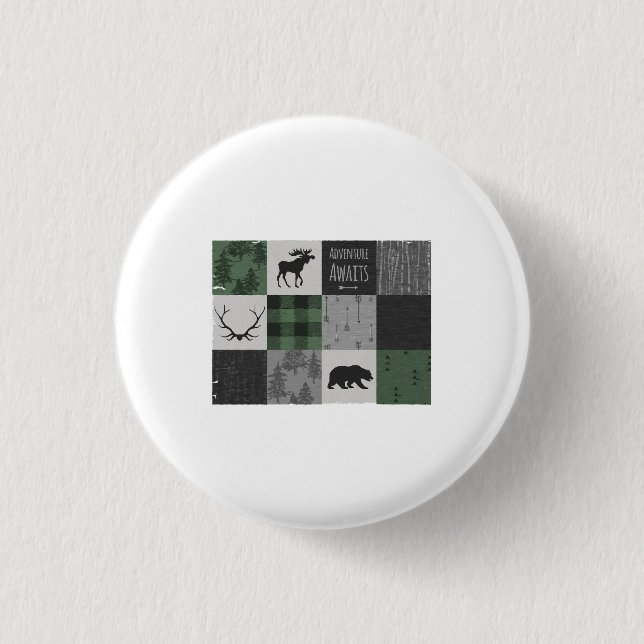 Northwoods Adventure Patchwork - grey and green 3 Cm Round Badge (Front)