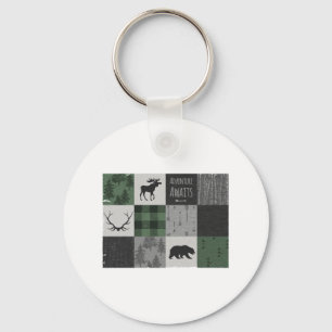 Northwoods Adventure Patchwork - grey and green Key Ring