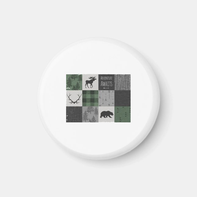 Northwoods Adventure Patchwork - grey and green Magnet (Front)