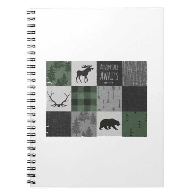 Northwoods Adventure Patchwork - grey and green Notebook (Front)