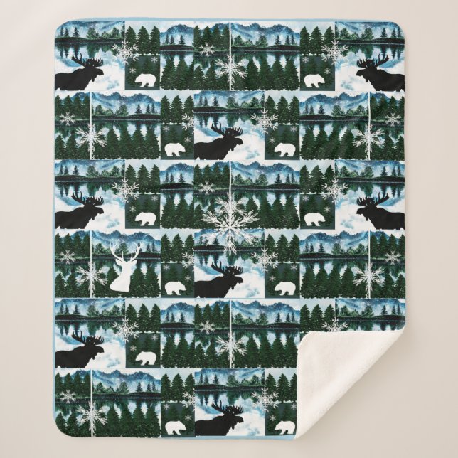 Northwoods Mountains Forest Landscape Med Sherpa B Sherpa Blanket (Front)