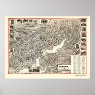 Norwalk, CT Panoramic Map - 1899 Poster