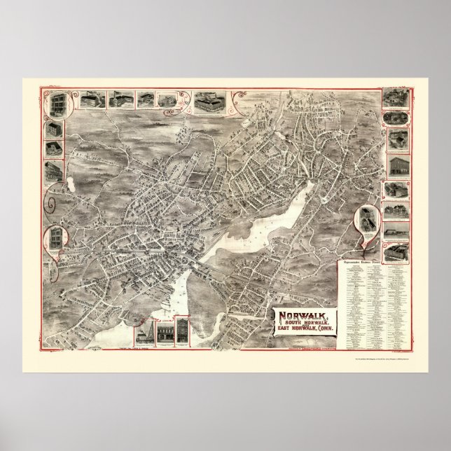 Norwalk, CT Panoramic Map - 1899 Poster (Front)