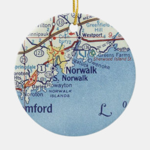 Norwalk CT Vintage Map Ceramic Tree Decoration