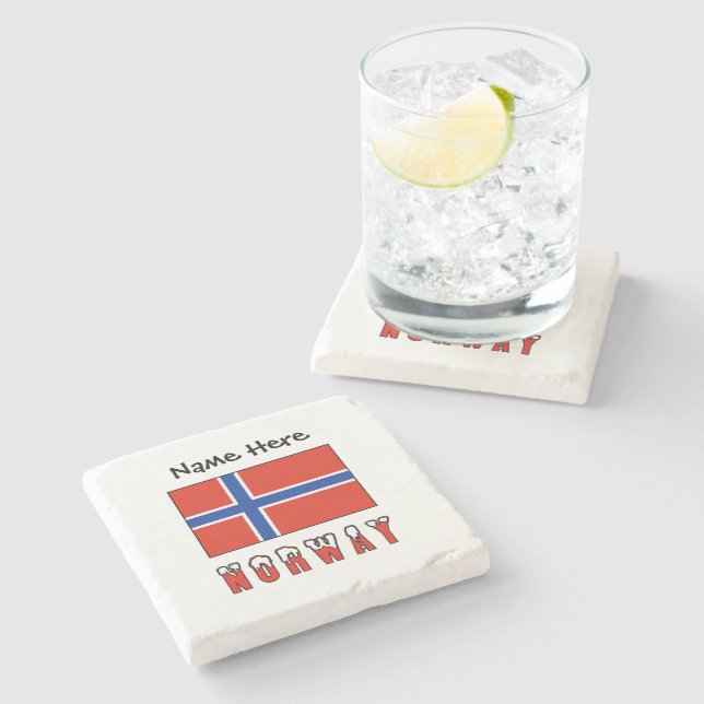 Norway and Norwegian Flag Personalised  Stone Coaster (Side)