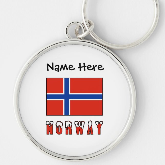 Norway and Norwegian Flag with Your Name Key Ring (Front)