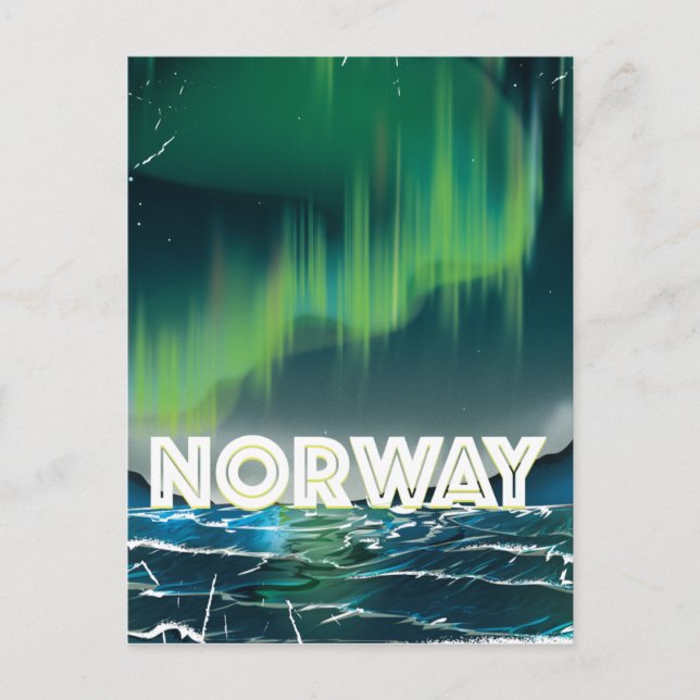 Norway Aurora Northern Lights Travel Poster Postcard (Front)