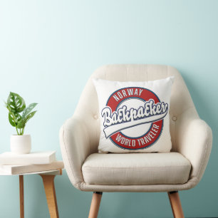 Norway backpacker world traveller logo. cushion