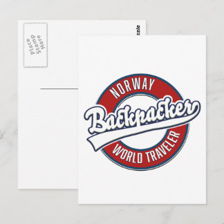 Norway backpacker world traveller logo. postcard