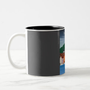 Norway Bergen Vintage Minimal Retro Travel Poster Two-Tone Coffee Mug
