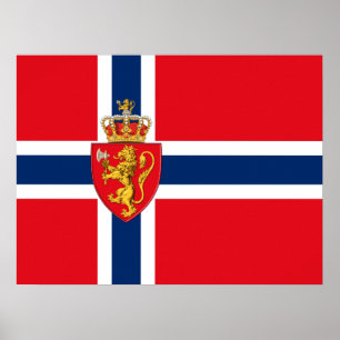 Norway coat of arms on Norway's flag, Norwegian 2 Poster