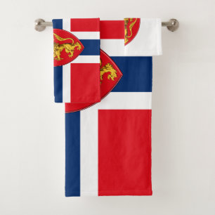 Norway coat of arms on Norway's flag, Norwegian 3 Bath Towel Set