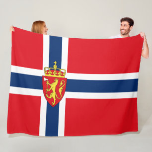 Norway coat of arms on Norway's flag, Norwegian 3a Fleece Blanket