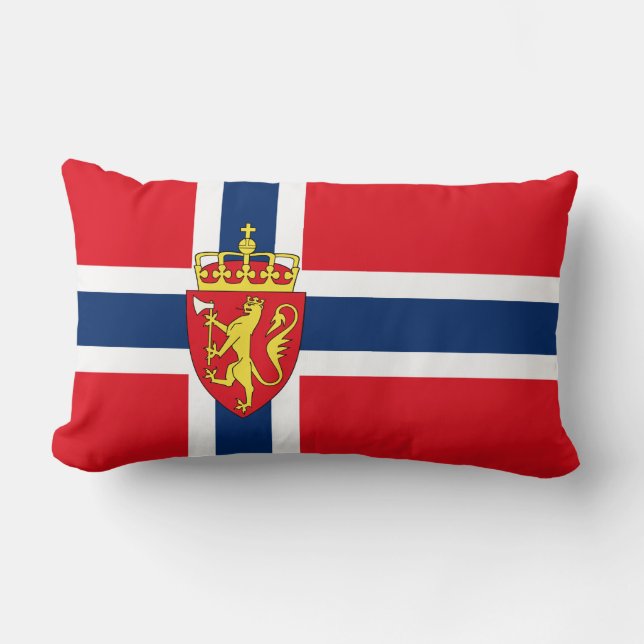 Norway coat of arms on Norway's flag, Norwegian 3a Lumbar Cushion (Front)