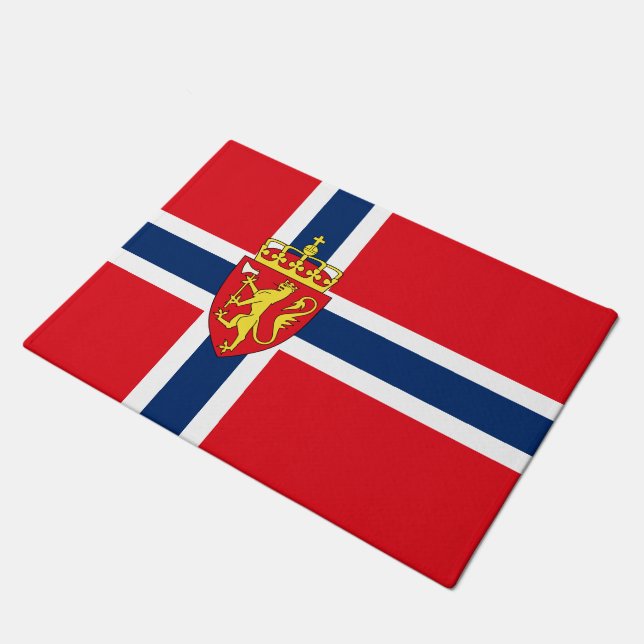 Norway coat of arms on Norway's flag, Norwegian Doormat (Angled)
