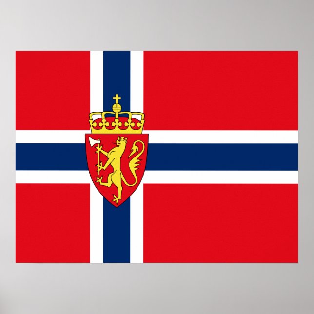 Norway coat of arms on Norway's flag, Norwegian Poster (Front)