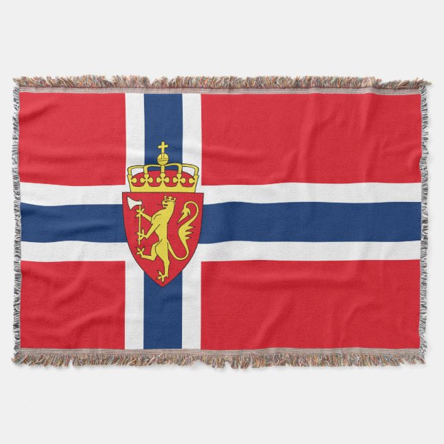Norway coat of arms on Norway's flag, Norwegian Throw Blanket (Front)