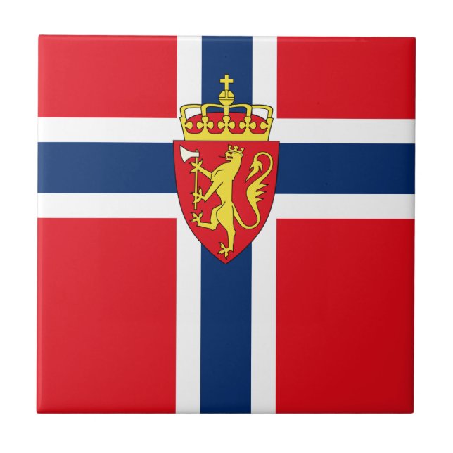 Norway coat of arms on Norway's flag, Norwegian Tile (Front)