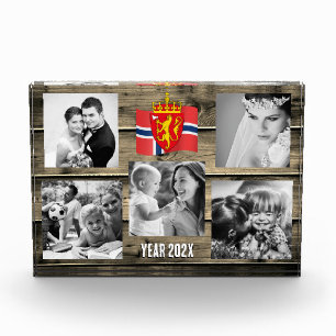 Norway family photo block, Norwegian flag, wood