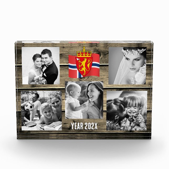 Norway family photo block,  Norwegian flag, wood (Front)