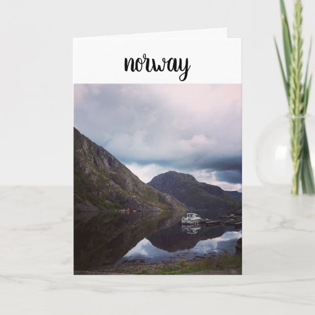 Norway Fjord and Boat Holiday Card (Front)