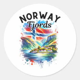 Norway Fjords Cruise Norwegian Flag Scandinavia Me Classic Round Sticker