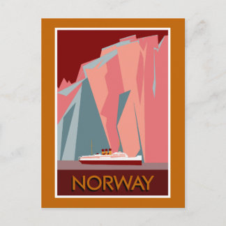 Norway fjords retro vintage style travel postcard