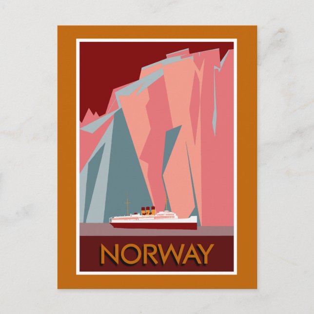 Norway fjords retro vintage style travel postcard (Front)