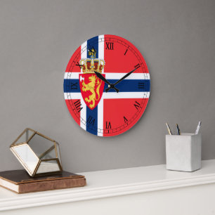 Norway Flag And Coat Of Arms Wall Clock! Large Clock