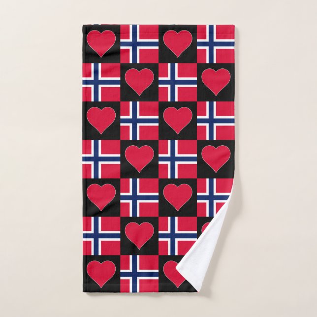 Norway Flag and Heart Pattern Norwegian Pride Hand Towel (Hand Towel)