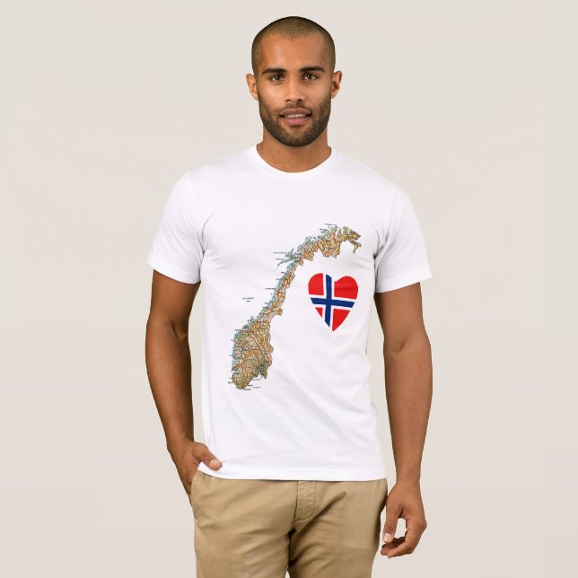 Norway Flag Heart and Map T-Shirt (Front Full)