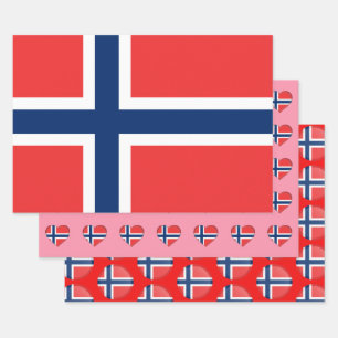 Norway Flag, Heart & Norwegian Fashion /Gift Set Wrapping Paper Sheet